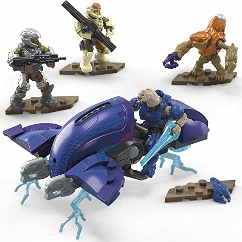 MEGA HALO Toys Vehicle Building Set, Ghost of Requiem Aircraft with 135 Pieces, 4 Poseable Micro Action Figures and Accessories, Gift Ideas