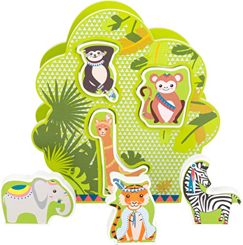 Animal Shape Sorting Game (Jungle Theme) by Small Foot – Double Sided Wooden Puzzle - 7 Piece Sorting Game – Chunky Jigsaw Building Blocks – Playset Teaches Animals, Shapes & Colors – Ages 12+ Months