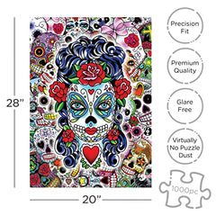 AQUARIUS Sugar Skulls Puzzle (1000 Piece Jigsaw Puzzle) - Glare Free - Precision Fit - Officially Licensed Sugar Skulls Merchandise & Collectibles - 14x19 Inches
