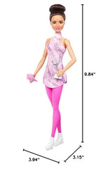 Barbie Careers Fashion Doll & Accessories, Brunette Ice Skater in Removable Pink Outfit with Ice Skates & Trophy