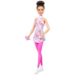 Barbie Careers Fashion Doll & Accessories, Brunette Ice Skater in Removable Pink Outfit with Ice Skates & Trophy