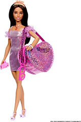 Barbie Clothes Set, Birthday-Themed with Dress, 5 Acessories & Zippered Doll-Sized Heart-Shaped Bag with Clip-On Ring