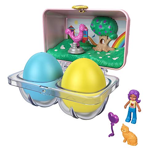 Polly Pocket Mystery Surprise Egg Carton - Pink Rainbow Playground Theme, Pink, Blue, Yellow