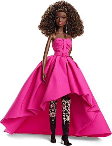 Barbie - Fuchsia Long Dress Doll in Taffeta with Sweetheart Neckline with Pleats and Gathering Details, Matching Belt and a Wide Train, Adult Toy, HBX96