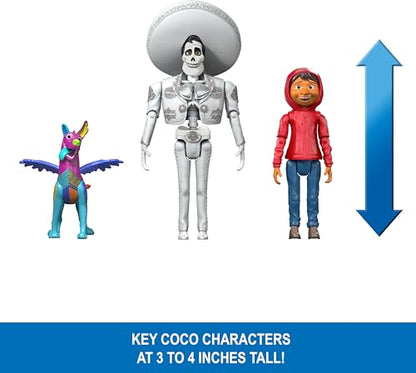 Mattel Disney Pixar Coco Storyteller Action Figure Remember Me Pack, Authentic Posable Movie Toys at 4-Inch Scale, Miguel, Ernesto, Dog Dante