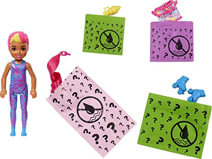 Barbie Color Reveal Small Doll & Accessories, Neon Tie-Dye Series, 6 Surprises, 1 Chelsea Doll (Styles May Vary)