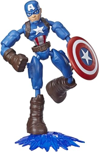 Avengers Marvel Bend and Flex Action Figure Toy, 6-Inch Flexible Captain America Figure, Includes Blast Accessory, for Kids Ages 4 and Up