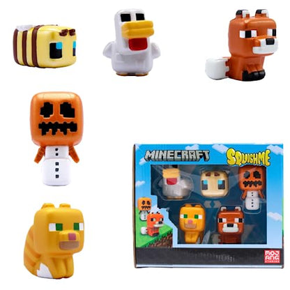 Minecraft SquishMe Series 3 Collectors Box 5-Pack: Stress Relief Toy, Party Favor & Fidget Toys for Kids - Entire Series 3 Set w/ Minecraft Figures, and Animals Squishies