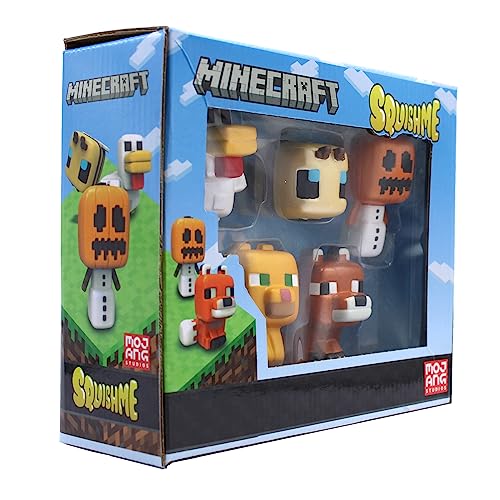 Minecraft SquishMe Series 3 Collectors Box 5-Pack: Stress Relief Toy, Party Favor & Fidget Toys for Kids - Entire Series 3 Set w/ Minecraft Figures, and Animals Squishies