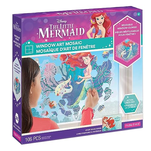 Make It Real Disney: Window Art Mosaic - The Little Mermaid - 106 pcs, Reusable Puzzle Window Clings, Creates a 17.3 x 16.5 Image, Kids Ages 6+