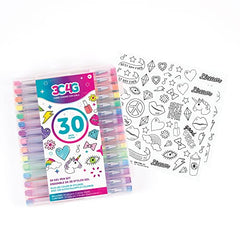 3C4G:Gel Pens - w/ 2 Color-in Snack Themed Sticker Sheets, 30 Different Vibrant Colors, Writing & Drawing, Three Cheers for Girls, Ages 6+