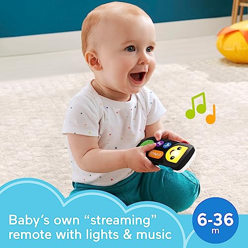 Fisher-Price  & Toddler Toy Laugh & Learn Stream & Learn Remote Pretend TV Control with Music & Lights for Infants Ages 6+ Months