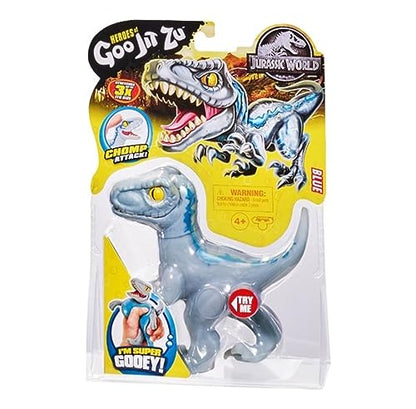 Heroes of Goo Jit Zu Jurassic World - Chomp Attack Stretch Blue Velociraptor Action Figure, Multicolor