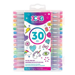 3C4G:Gel Pens - w/ 2 Color-in Snack Themed Sticker Sheets, 30 Different Vibrant Colors, Writing & Drawing, Three Cheers for Girls, Ages 6+