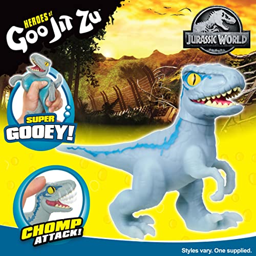 Heroes of Goo Jit Zu Jurassic World - Chomp Attack Stretch Blue Velociraptor Action Figure, Multicolor