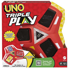 UNO Triple Play Card Game with Card-Holder Unit with Lights & Sounds & 112 Cards, Kid, Teen & Adult Game Night Gift Ages 7 Years & Older - HCC21