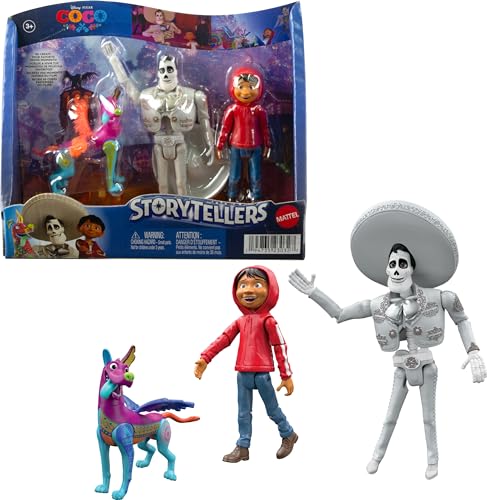 Mattel Disney Pixar Coco Storyteller Action Figure Remember Me Pack, Authentic Posable Movie Toys at 4-Inch Scale, Miguel, Ernesto, Dog Dante