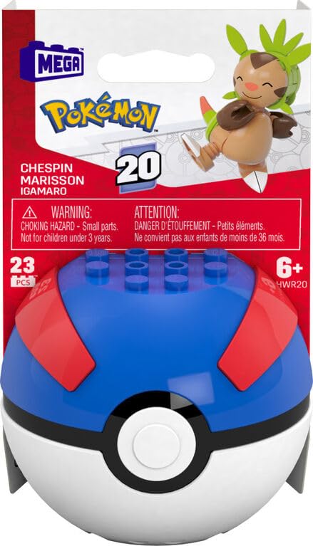 Mega Pokémon Chespin Building Toy Kit, Poseable Action Figure (23 Pieces), HWR20