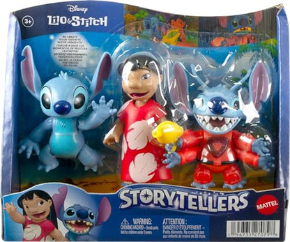 Mattel Disney Lilo and Stitch Finding Ohana Storytellers Pack of 3 Figures, Experiment 626, Lilo and Stitch, Posable Movie Toys