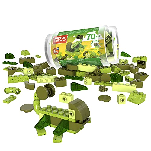 Mega Construx Wonder Builders Tubes of Color Blocks - 70 Blocks of Different Shapes, Sizes and Shades of Green ~ Compatible with Major Brands ~ Ages 4 and Up