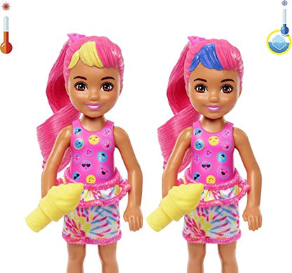 Barbie Color Reveal Small Doll & Accessories, Neon Tie-Dye Series, 6 Surprises, 1 Chelsea Doll (Styles May Vary)