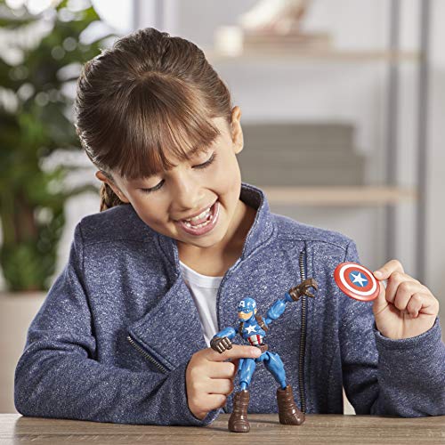 Avengers Marvel Bend and Flex Action Figure Toy, 6-Inch Flexible Captain America Figure, Includes Blast Accessory, for Kids Ages 4 and Up