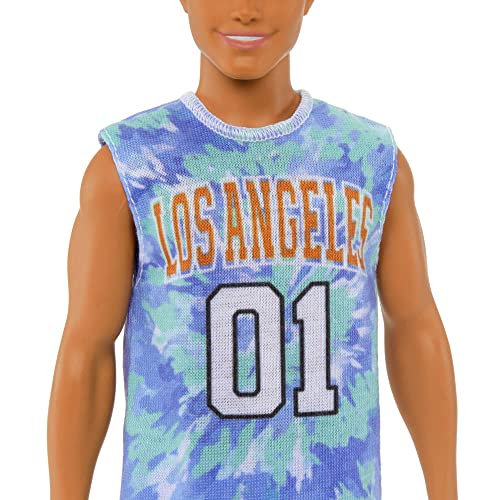 Barbie Ken Fashionistas Doll #212 with Prosthetic Leg, Wearing Los Angeles Jersey and Purple Shorts with Sneakers, HJT11