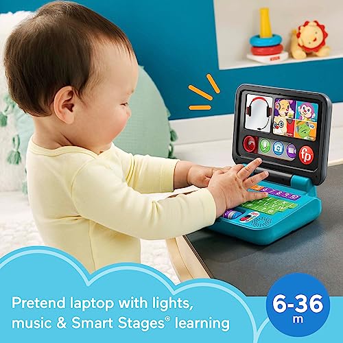 Fisher-Price & Toddler Toy Laugh & Learn Let’s Connect Laptop Pretend Computer with Smart Stages for Infants Ages 6+ Months