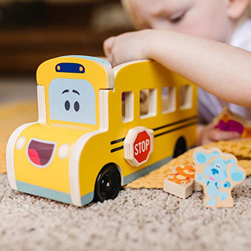 Melissa & Doug Blue's Clues & You! Wooden Pull-Back School Bus (9 Pieces)