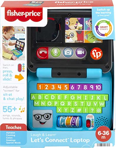 Fisher-Price Baby & Toddler Toy Laugh & Learn Let’s Connect Laptop Pretend Computer with Smart Stages for Infants Ages 6+ Months