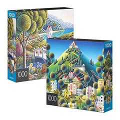 2-Pack of 1000-Piece Jigsaw Puzzles, Pine Cabin & Summer Estate, Puzzles for Adults and Kids Ages