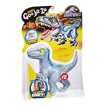 Heroes of Goo Jit Zu Jurassic World - Chomp Attack Stretch Blue Velociraptor Action Figure, Multicolor