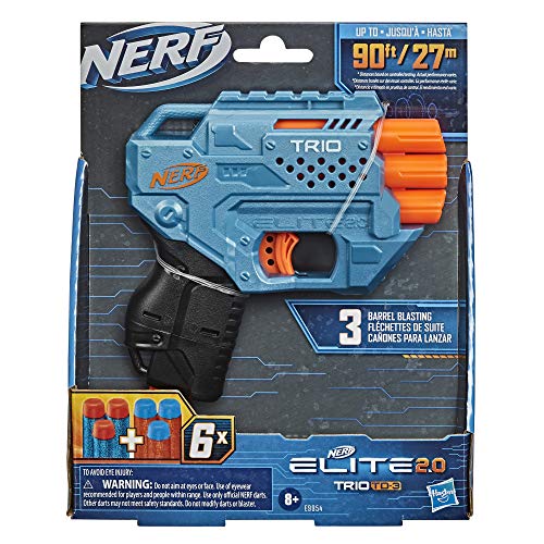 NERF Elite 2.0 Trio SD-3 Blaster - Includes 6 Official Darts - 3-Barrel Blasting - Tactical Rail for Customizing Capability