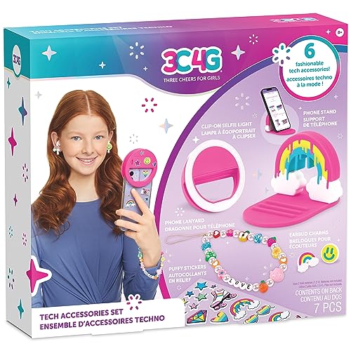 Make It Real 3C4G: Tech Accessories Set - 7pcs, Customize Your Phone Case, DIY Fashionable Decorations, Tweens, Girls & Kids Ages 8+, Three Cheers for Girls