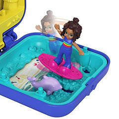 Polly Pocket Shani Tropical Beach Compact with Mobile Ice Cream Cart, Surfboard, Dolphin Figure, Photo Customization, Micro Shani Doll & Sticker Sheet; for Ages 4 Years Old & Up