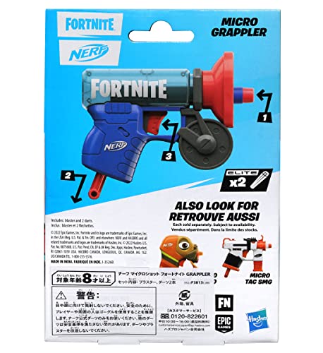 Nerf Fortnite MicroShots Micro Grappler Mini Dart-Firing Blaster, Fortnite Grappler Equipment Design, Includes 2 Official Nerf Elite Darts