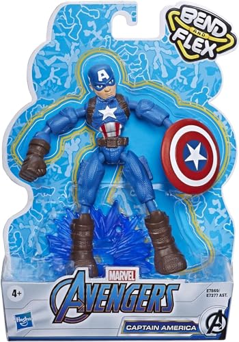 Avengers Marvel Bend and Flex Action Figure Toy, 6-Inch Flexible Captain America Figure, Includes Blast Accessory, for Kids Ages 4 and Up