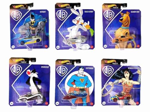 Hot Wheels Warner Bros DC Scooby and Looney Tunes Character Cars Complete Set of 6 Diecast Vehicles from HKV23-956E Release