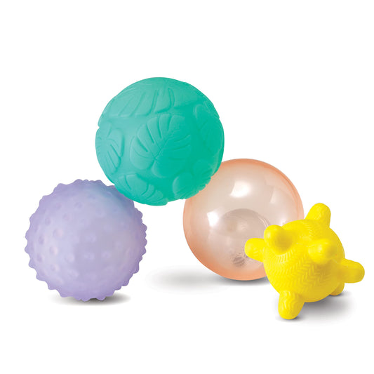 Infantino Activity Ball Set Music & Lights - 4 Colorful, Bouncy, & Multi-Textured Balls for Fine Motor Development for Little Hands