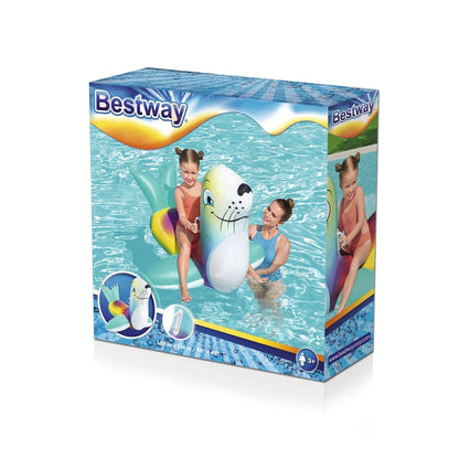 Bestway Flash 'N' Splash Seal Ride On, Tie-Dye Pool Toy, Kids Swimming Pool Float, Giant Inflatable Pool Float