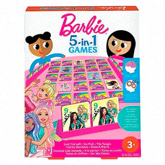 Mattel Games Barbie 5-in-1 Kids Games Set for Travel, Parties and Game Nights with Family