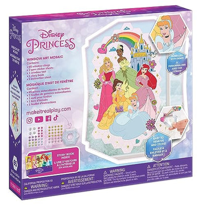 Make It Real Disney: Window Art Mosaic - Disney Princess - 70 pcs, Reusable Puzzle Window Clings, Creates a 9.5 x 16.5 Image, Kids Ages 6+