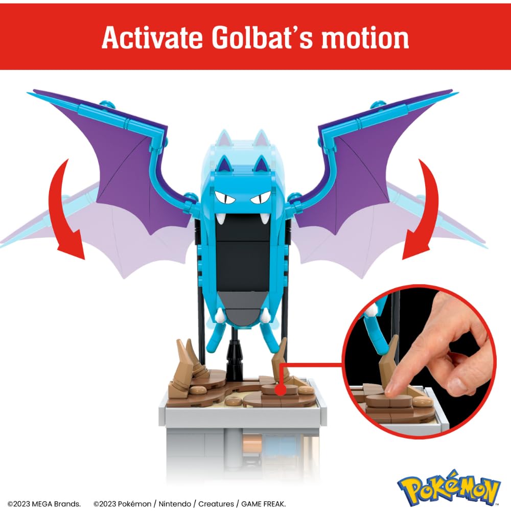 Mega Pokémon Building Toys Set Mini Motion Golbat with 313 Pieces, Wing Flapping Motion, 5 Inches Tall, for Adult Collectors