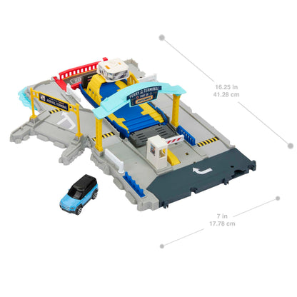 Matchbox HMH29 Ferry Port Set with Detachable Wheeled Ferry, Elements to Activate Manually or with The Help of The Land Rover Car, Children's Toy, from 3 Years Old,