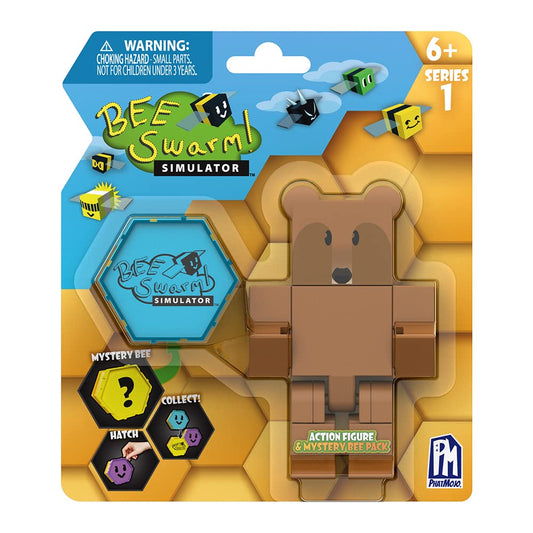 Bee Swarm Simulator – Brown Bear Action Figure Pack w/Mystery Bee & Honeycomb Case (5” Articulated Figure & Bonus Items, Series 1)