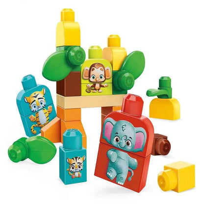 Mega Bloks First Builders Safari Friends with Big Building Blocks, Plant-Based Building Toys for Toddlers (30 Pieces)