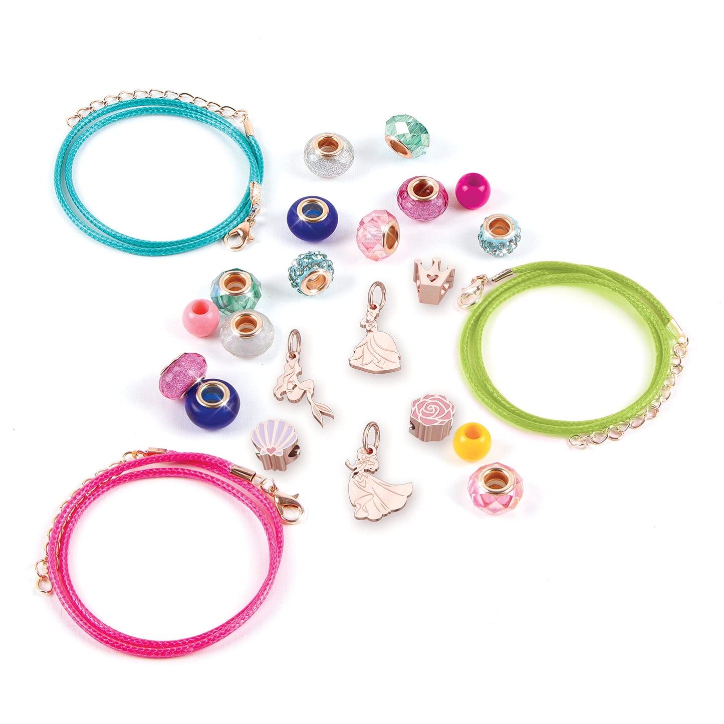 Make It Real - Ultimate Princess Royal Jewels and Gems - DIY Charm Bracelet Making Kit with Disney Princess Charms - Arts & Crafts Bead Kit for Girls & Teens - Makes 3 Bracelets - Ages 8+