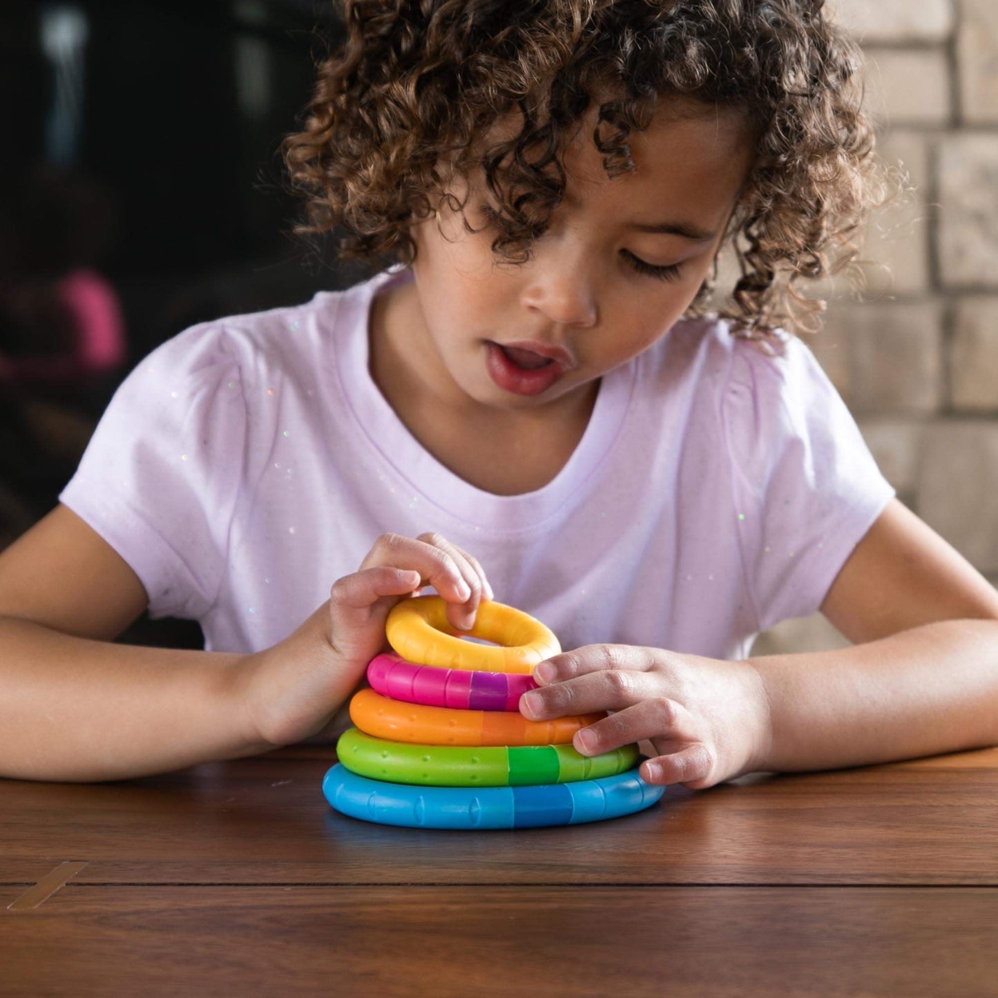 Fat Brain Toys Tinker Rings - Set of 5 Magnetic Stacking & Tactile Rings, Ages 2+