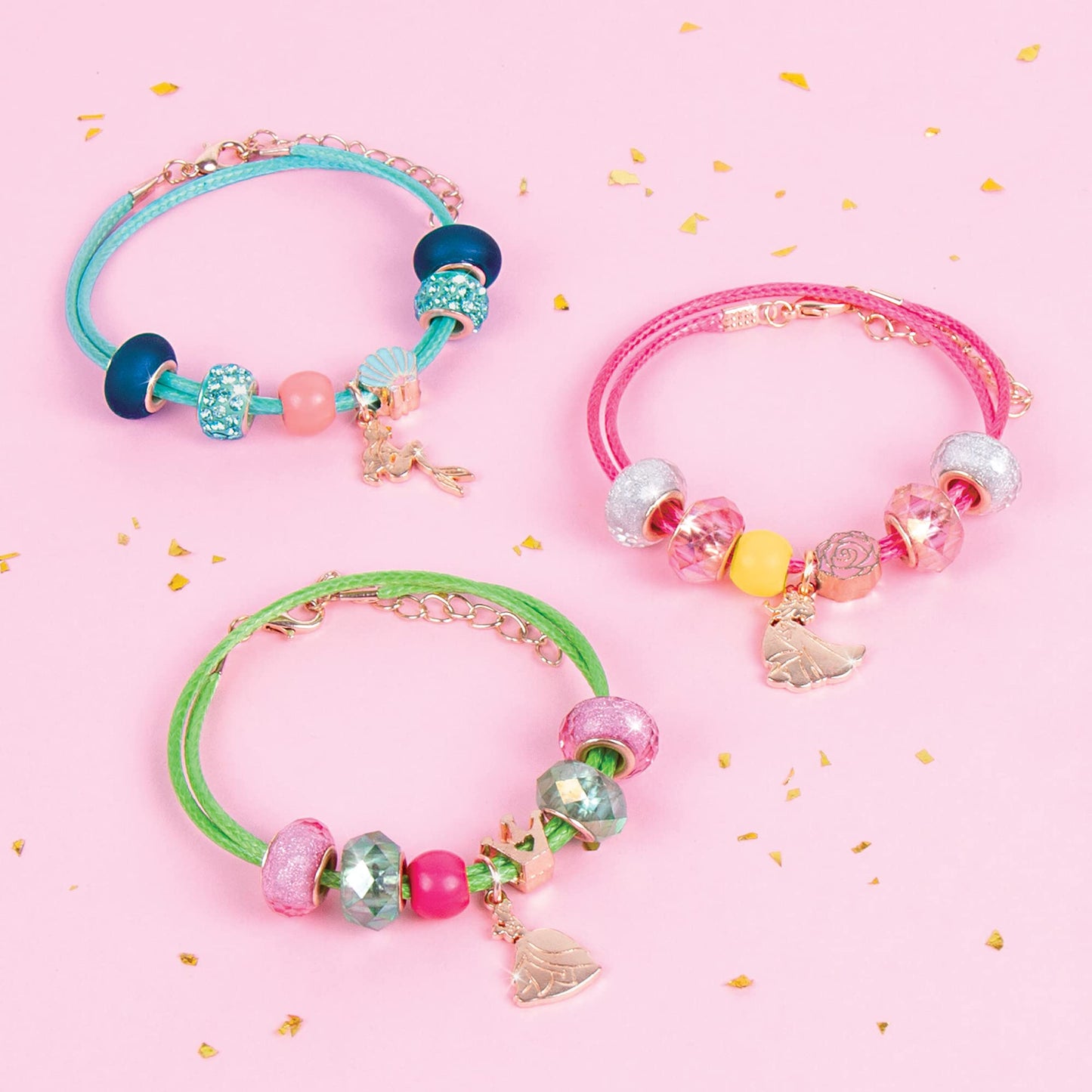 Make It Real - Ultimate Princess Royal Jewels and Gems - DIY Charm Bracelet Making Kit with Disney Princess Charms - Arts & Crafts Bead Kit for Girls & Teens - Makes 3 Bracelets - Ages 8+