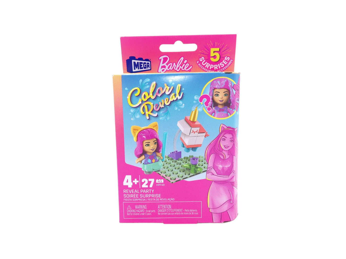 Mega Barbie Toy Building Set Color Reveal, Reveal Party with 1 Barbie Micro-Doll and Accessories, Easy to Build Set for Ages 4 and Up